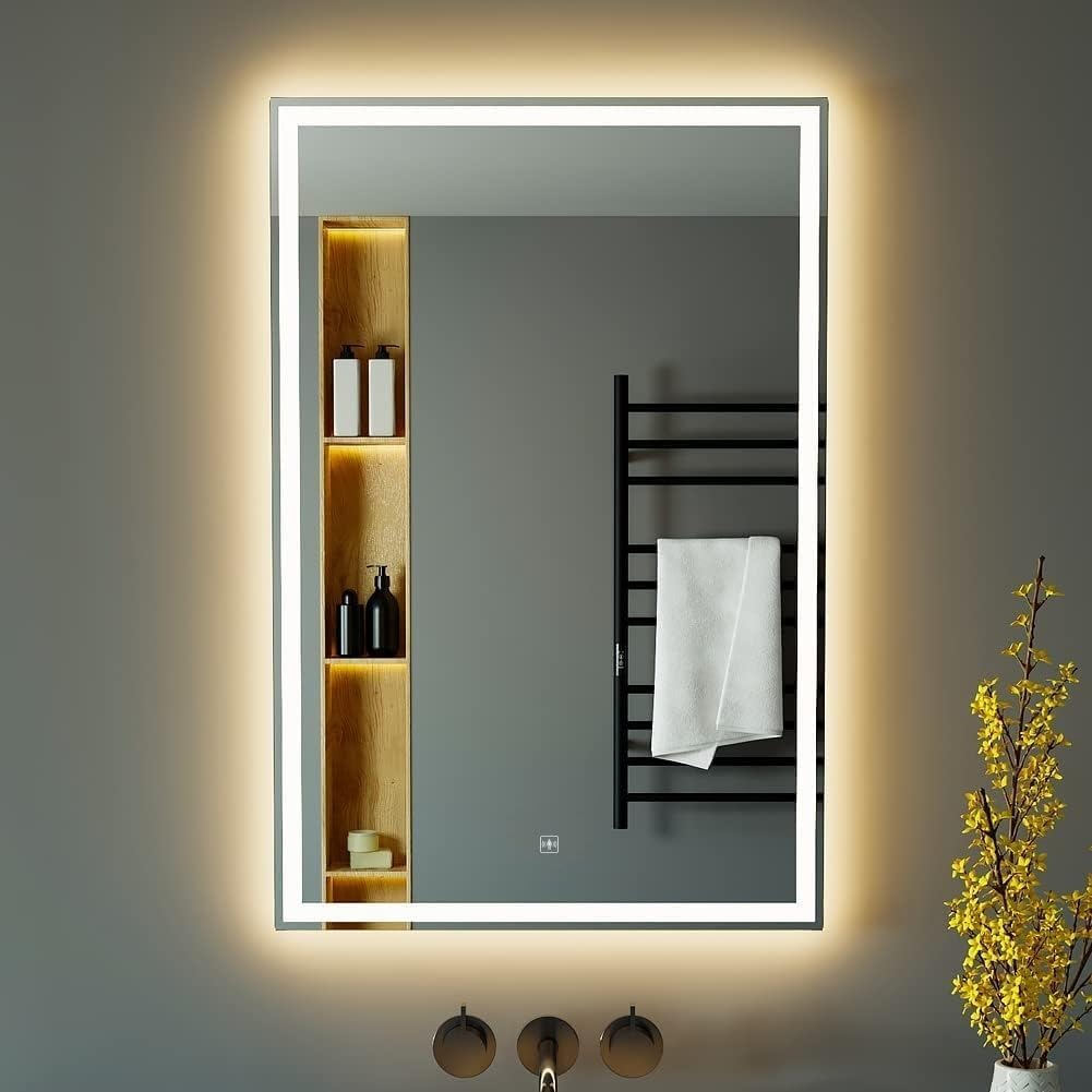 AR-RAHMAAN CREATIONS Modern Glass Wall Mounted Rectangular Backlit Led Mirror With Touch Sensor 3 Light Mode | Bathroom Lights Stylish Long For Bedroom Washbasin Lighting (18 X 24)