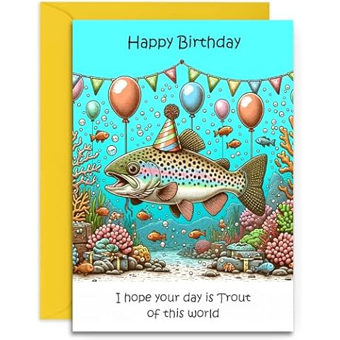 Funny Trout Fishing Birthday Card with Envelope Cover