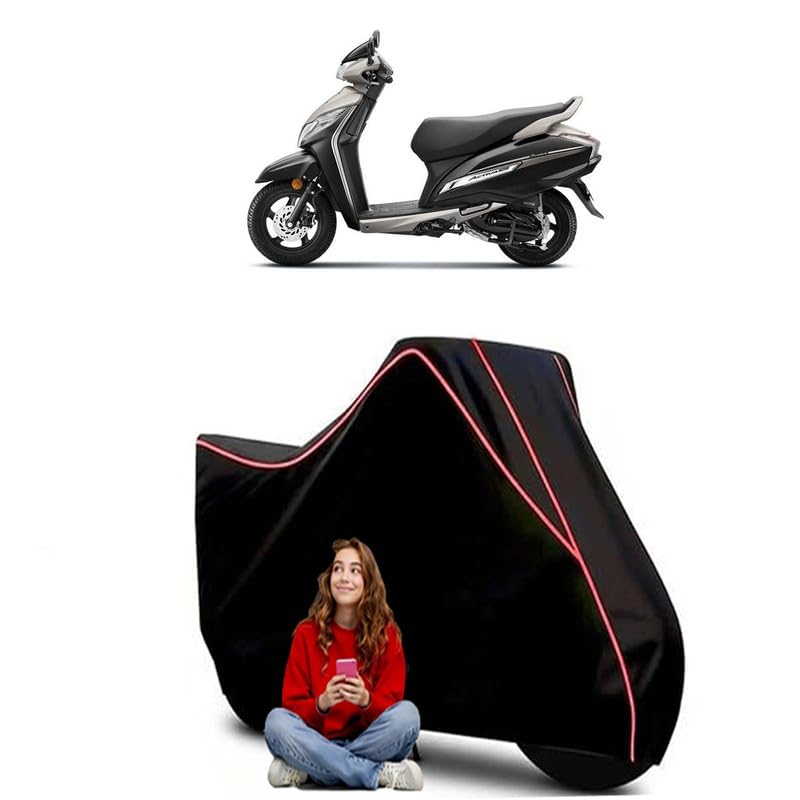 Image of Activa 125 New BS6 Scooty Bike Cover Water Resistant Outdoor Use Universal Fit Scooters Motorcycles Heavy Duty UV Protection Dust Rain Scratch Resistant Elastic Bottom Black Blue Piping