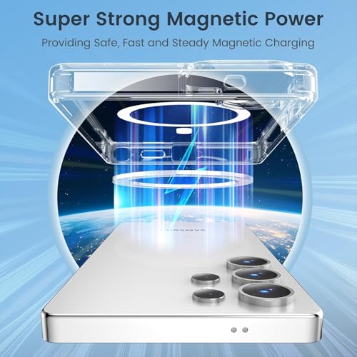Image of Magnetic Silicone Case for Samsung Galaxy S25 Ultra 5G Compatible with MagSafe, Shockproof Phone Bumper Cover, Anti-Scratch Clear Back (Clear)