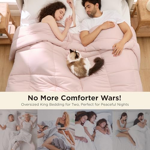 Image of Bedsure Comforter Duvet Insert - Quilted Comforters Oversized King Size, All Season Duvet, GentleSoft Down Alternative Bedding, with 8 Tabs, Gifts for Women /Men, Pink, Oversized King 116 x 98 Inches