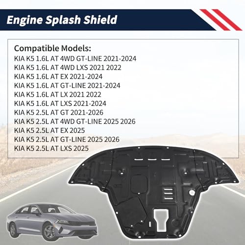 Image of Engine Splash Shield Guard for KIA K5 2021-2025 2026 - Heavy-Duty PVC Skid Plate for Radiator, Engine & Transmission - Easy Installation, Extended Coverage, Maintenance Holes & Vent Design