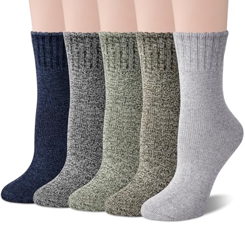 Image of Justay 5 Pairs Womens Wool Socks Thick Warm Winter Socks Casual Cozy Socks Vintage Knit Crew Socks Gift for Women