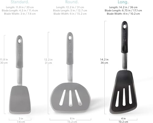 Miniatura 5 de DI ORO - Espátula de silicona para utensilios de cocina, antiadherente, resistente al calor de 600 F, sin BPA, ranurada, aleta delgada antiadherente