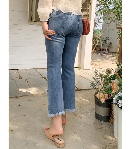 INVACHI Womens Stretch Cropped Fringe Jeans Distressed and Ripped Denim Jeans Tassel Denim Pants with Frayed Hem3