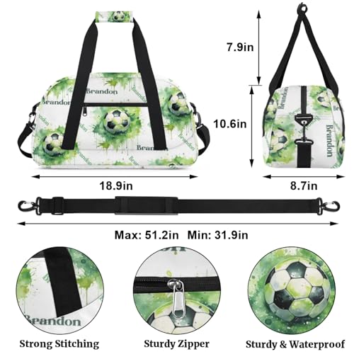 Personalized Duffle-Bag for-Girls-Boys Customized Sports-Bag Carry-On-Bag Gym-Travel-Bag Football-Bag Gymnastics-Bag Green Football Brandon2