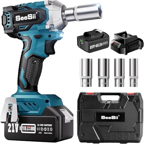 Seesii 3/8' Cordless Impact Wrench, Power Impact Gun w/Max Torque 330Ft-lbs(450N.m), 4.0Ah...