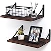 Marsmiles floating shelves 12 inch deep rustic wood wall mounted shelves set of 2 wide and large floating book shelves for wall floating wall shelves for bedroom kitchen living room rustic brown  urban country home decor