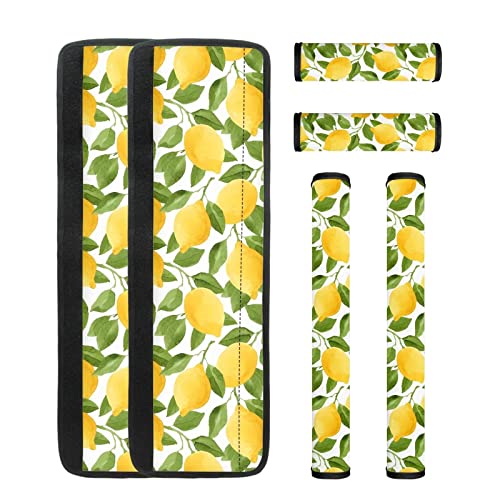 NETILGEN Refrigerator Door Handle Covers Pack of 6, Washable Antiskid Protector for Fridge Oven Keep Your Kitchen Appliance Clean from Smudges, Food Stains, Lemon Leaf on White