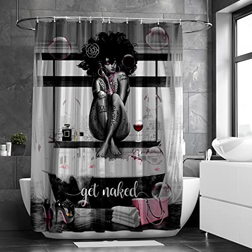 Boldrole African American Shower Curtains Fashion Black Girl And Bathtub Shower Curtains 55"X72" Waterproof Polyester Fabric Afro African Black Girl Bathroom Curtain With Hooks For Bathroom Decor #TOP1
