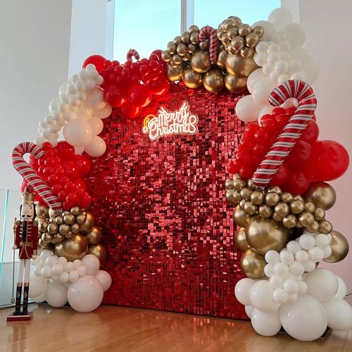 Image of COKAOBE Red Shimmer Wall Backdrop, 24PCS Square Sequin Shimmer Backdrop Panel, Photo Backdrops for Birthday, Anniversary, Wedding, Graduation & Bachelorette Party Decoration