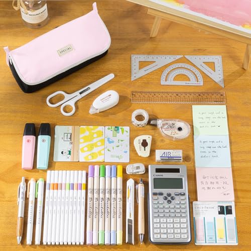 Image of iSuperb Pencil Case Large Capacity Pencil Pouch Bilateral Pen Bag Travel Bag Make Up Organizer with Zipper (Pink)