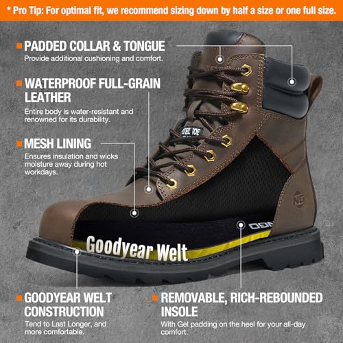 Image of NINGO Waterproof Soft Toe Work Boots for Men, EH Rated, Slip Resistant | Mens Safety Work Shoes, Comfortable Full-Grain Leather, Oil Resistant, for Construction Industrial Warehouse Outdoor