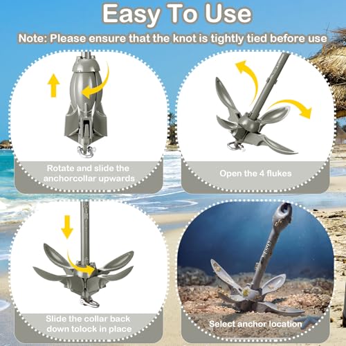 Image of Lounsweer 2 Pack 1.5 /3.5 lb Marine Kayak Anchor Kit Folding Grapnel Anchor Kit Boat Kayak Fishing Accessories for Small Boats Kayaks Canoe Paddle Boards