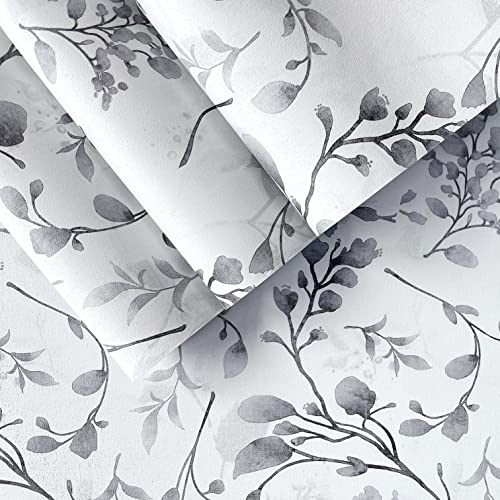 Orainege Grey Floral Peel And Stick Wallpaper Floral Contact Paper 17.7 Inch×118.1 Inch Floral Wallpaper Peel And Stick Modern Grey Vinyl Flower Wall Paper Leaves Decorative Self Adhesive Wallpaper #TOP3