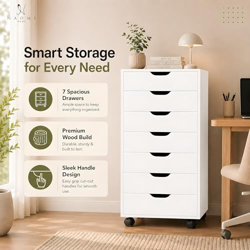 Image of Naomi Home Multi-Drawer Storage Cabinet with 7 Drawers, Compact Organizer for Living Spaces & Home Storage