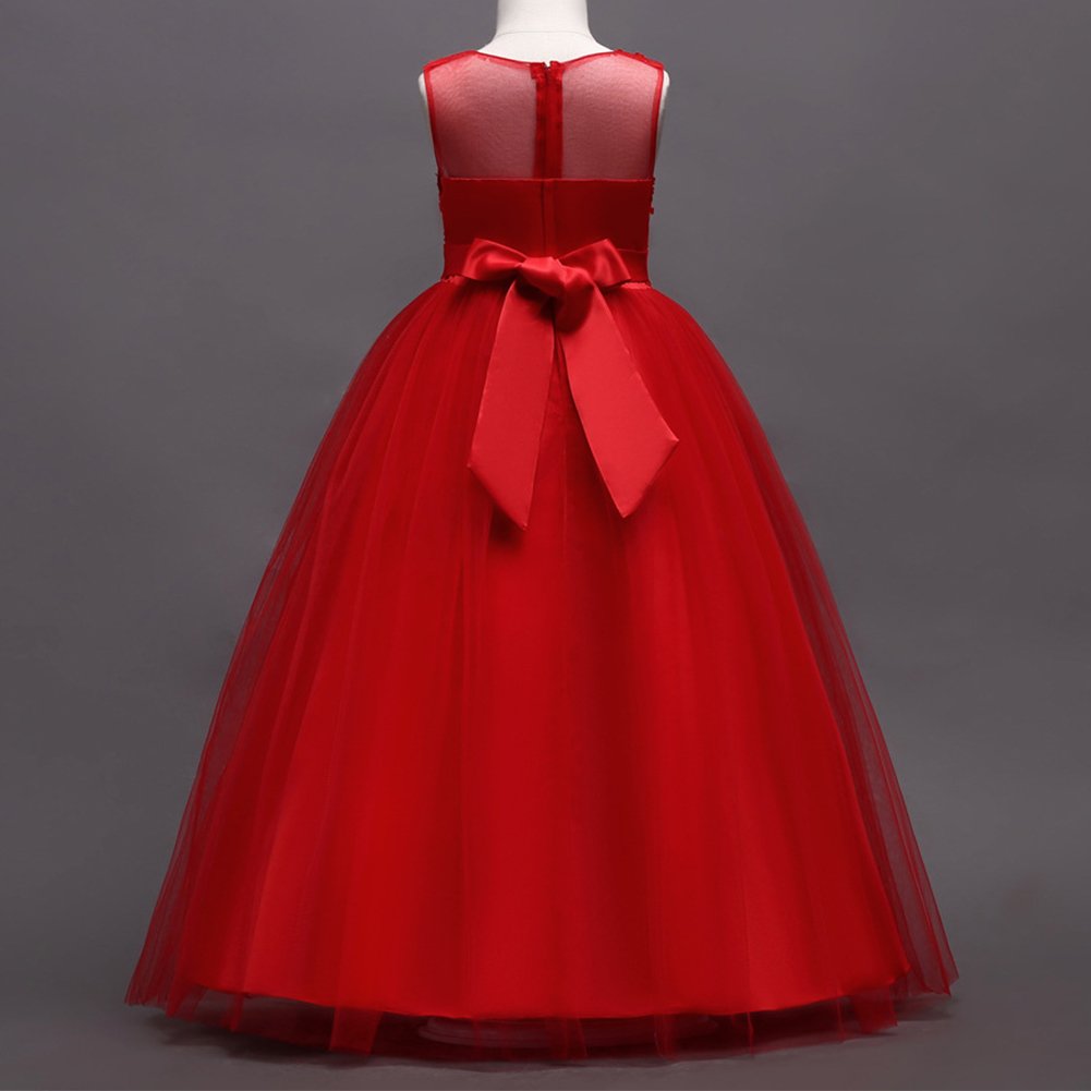 IMEKIS Vestido de princesa para niña, con flores, vestido de dama de honor, sin mangas, bordado, vestido de fiesta, tul, encaje, vestido de fiesta, cumpleaños, desfile de noche, vestido de cóctel,