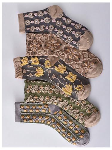 Image of WDIRARA 5 Pairs Ladies Vintage Floral Embroidered Socks