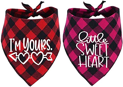 Pack of 2 Dog Bandana Valentines Day - Reversible Buffalo Plaid Triangle Bibs Pet Scarf
