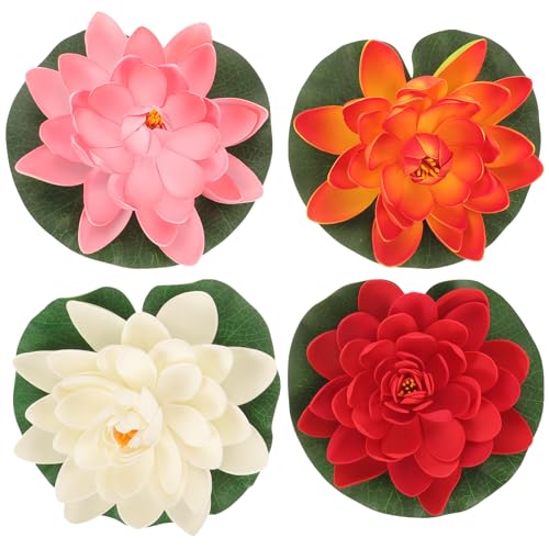 VALICLUD Plastic Lotus Artificial Floating Water Lily Simulation Lotus for Pond Fish Tank-4PCS