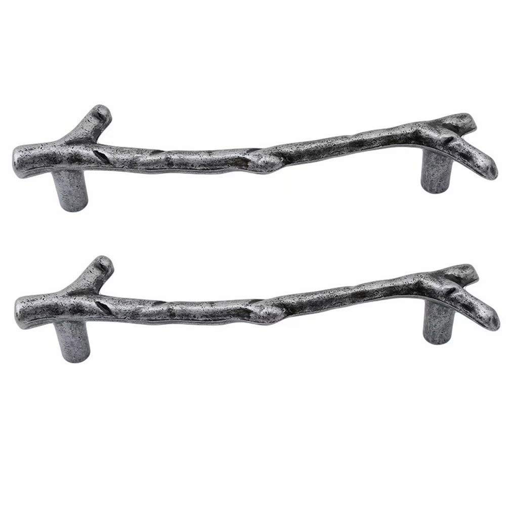 Wushadehans Silver Antique Brass Cabinet Drawer Handles 2Pcs Zinc Alloy Twig Branch Decorative Hardware Pulls(,Hole Centers:3.78 Inch)