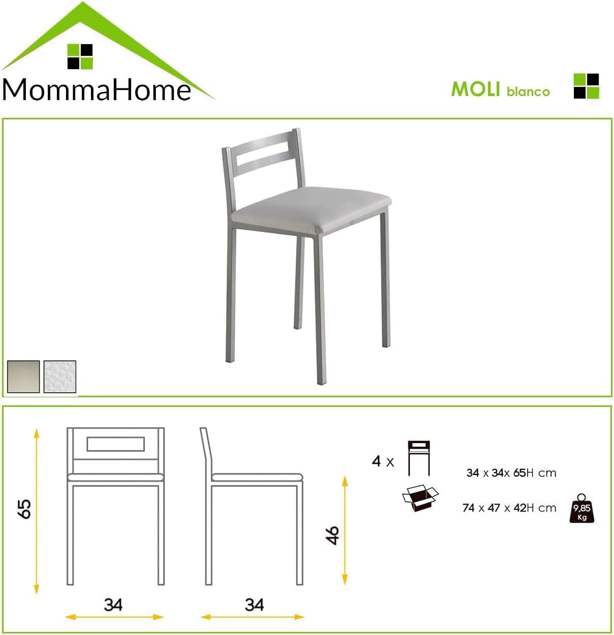 MOMMA HOME Mesa Extensible de Cocina Novi con 2 Taburetes Bajos MOLI – Conjunto Mesa y Taburetes para Cocina, Comedor y Espacios Pequeños, Diseño Moderno (Blanco)