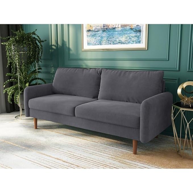 Image of Morrone Velvet Loveseat 3-Seater Sofa, Modern Upholstered Couch for Living Room, Bedroom and Office, Plush Cushion Accent Seating Furniture (Grey, 3 Seater)