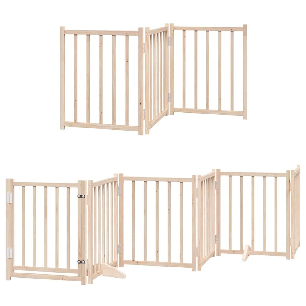 15 Pezzi Barriera Cani con Porta Cani Recinzione Pieghevole in Legno di Pioppo Griglia di Protezione per Cani 750 cm Lunghezza Totale Autoportante per Soggiorno e Cucina