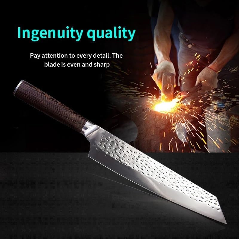 Meat Cleaver, 9 Inch Forged Japanese Chef Knife 7CR15 Stainless Steel Kitchen Cooking Knife Meat Cleaver Vegetable Cutting Salmon Sushi Knives