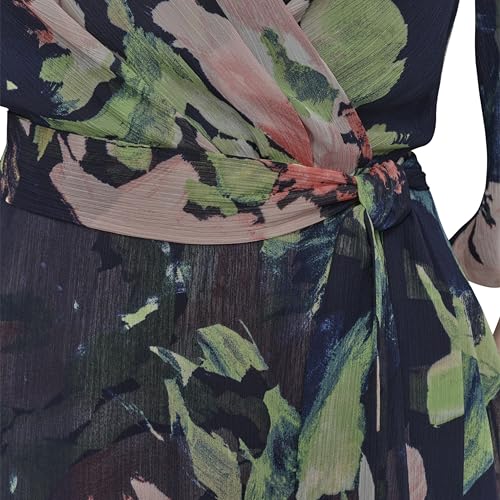 Image of DKNY Women's Chiffon Balloon Sleeve Faux Wrap Midi Dress with High-Low Hem