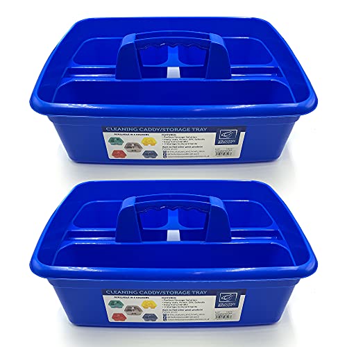 Lot de 2 plateaux de nettoyage avec poignées de transport – Idéal sous l'évier de cuisine pour produits de nettoyage, organiseurs d'outils (bleu)