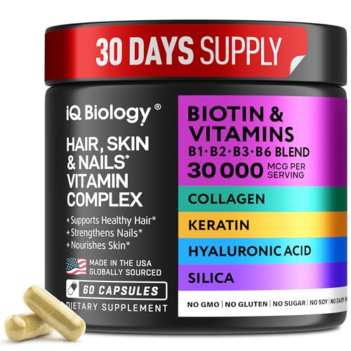 Biotin for Hair Growth Women & Men with Keratin, Collagen Complex 30000 mcg – Capsules for Hair Loss & Stronger Thickness – Skin & Nails Vitamins, Biotin 10000mcg and Collagen Supplements - 60 Pills