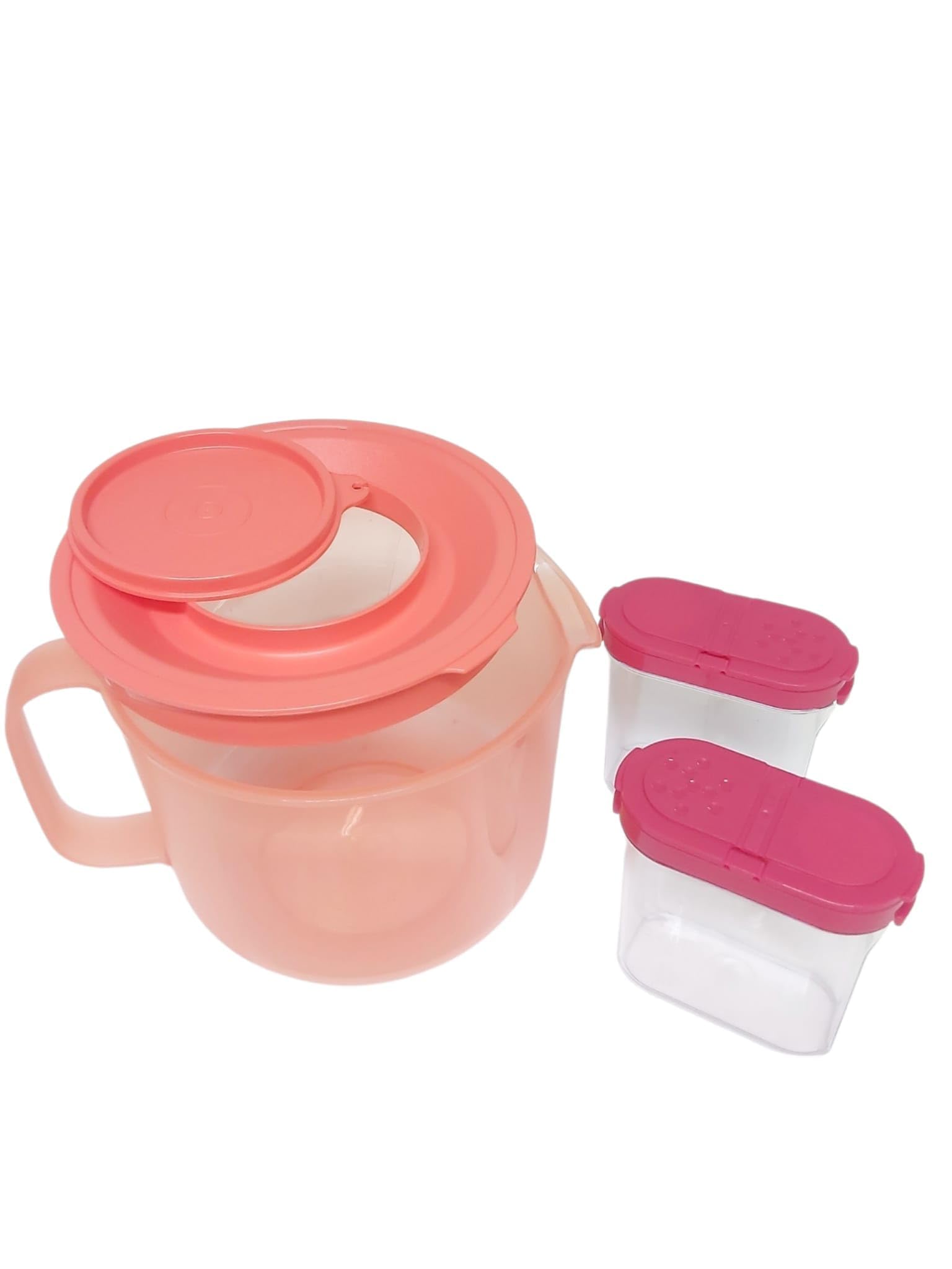 Tupperware Candy Rührbecher Rührbehälter 2,0 Liter Messbecher Rühr-Mix + Air-Lock 2er Set Gewürz-Rießen Gewürzrießen Salz- und Pfefferstreuer Gewürze Gewürz-Rieße 2 x 250ml transparent rot