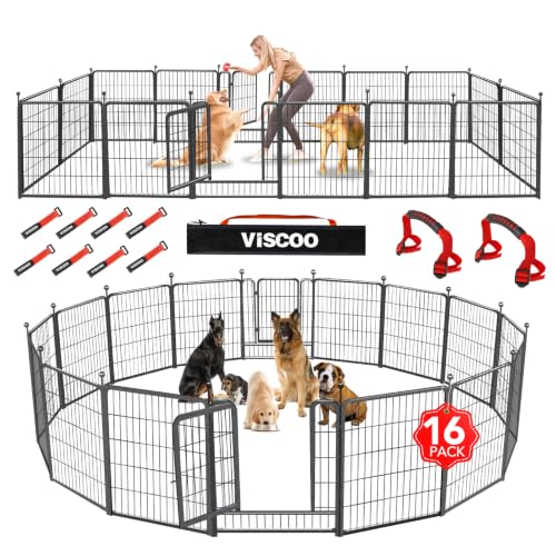 Image of VISCOO Dog Playpen Outdoor, 16 Panels 32 inch H Dog Pen Indoor, Metal Dog Fence | Pet Fence for Large /Small Dogs, Indoor Puppy Playpen, Foldable Heavy Duty Exercise Pen for RV,Camping,Yard