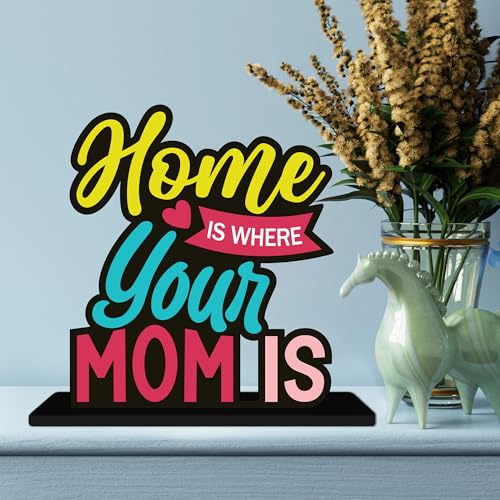 Image of Artvibes Home is Where Your Mom is Quotes Table Decor for Office Desk | Home Decoration Items | Living Room | Modern Art Wooden Showpiece Decorative Gift item (SP 1191)