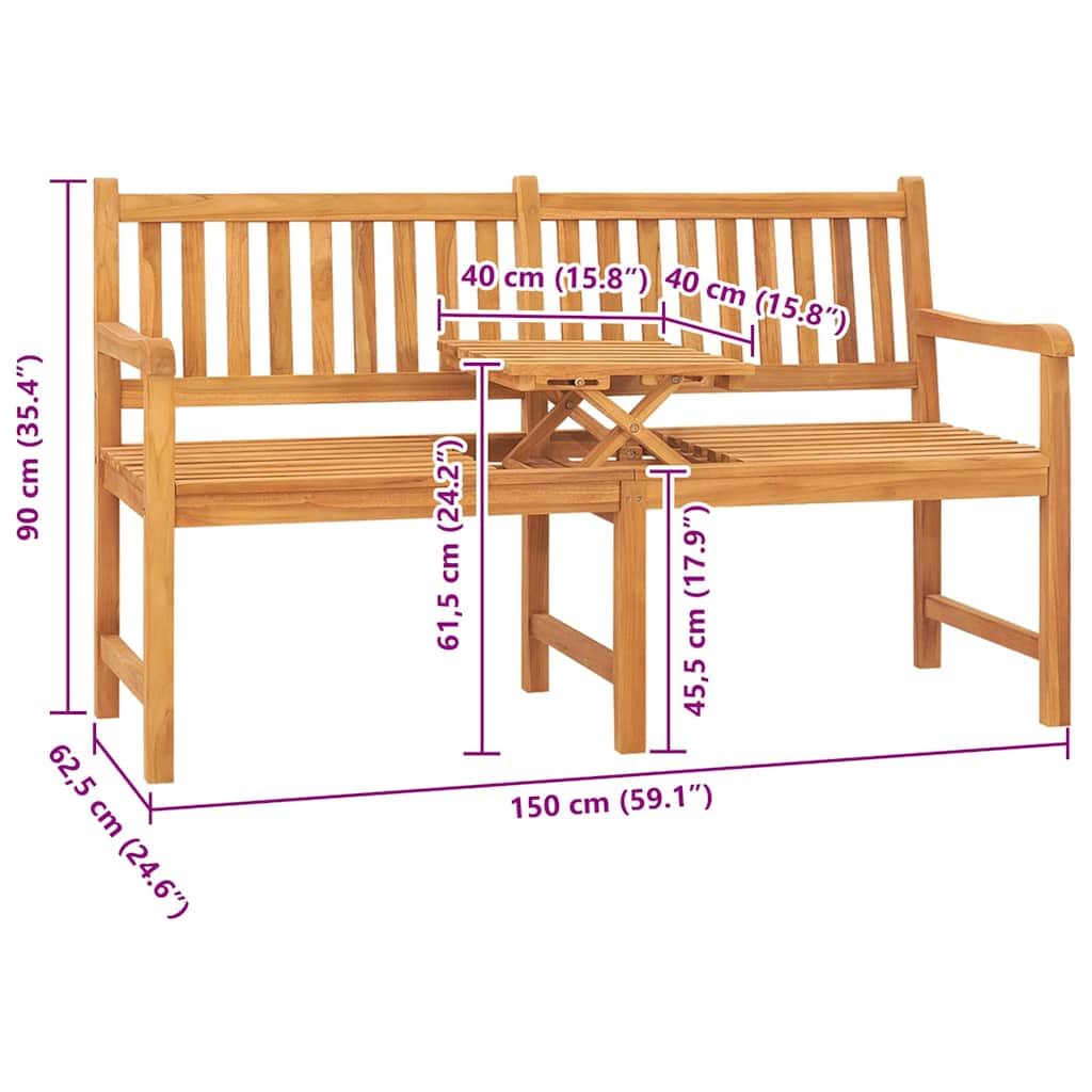 Generico Banco de jardín de 3 plazas con mesa de 150 cm, madera maciza de