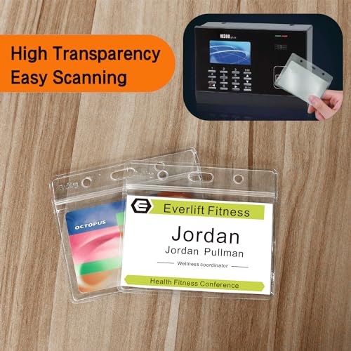 Fushing 100 Pcs Clear Plastic Horizontal Name Tag Badge ID Card Holders - Image 6