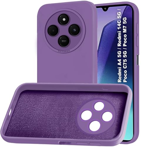 TheGiftKart Liquid Silicon Back Cover Case for Mi Redmi A4 5G / 14C 5G / Poco C75 5G / Poco M7 5G | Stylish Camera Protection Module | Micro-Fibre Lining Inside | Shockproof Cover (Silicone, Purple)- Best and cheap mobile covers in India