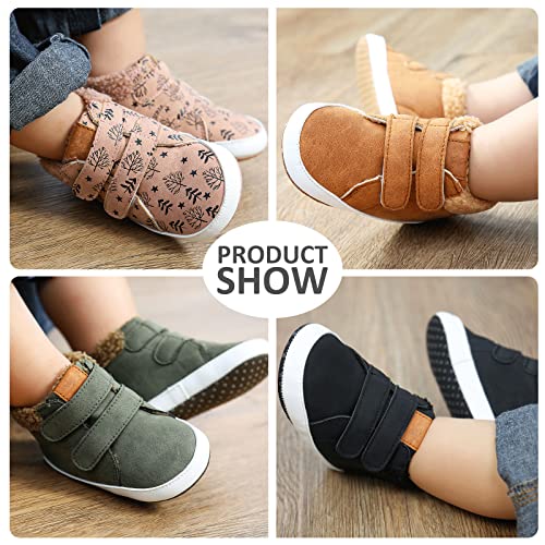 Neband Baby Warm Boots Infant Fleece Booties Toddler Winter Velvet Shoes High Top Canvas Sneakers With Non Slip Bottom For Baby 6-12 Month Leaves #TOP1