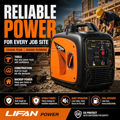 Image of LIFAN 3500W Portable Inverter Generator for Home Backup, Super Quiet Gas Powered Generator for RV Camping Outdoor Use, ECO Mode, EPA Compliant, Parallel Ready with CO-MINDER Safety
