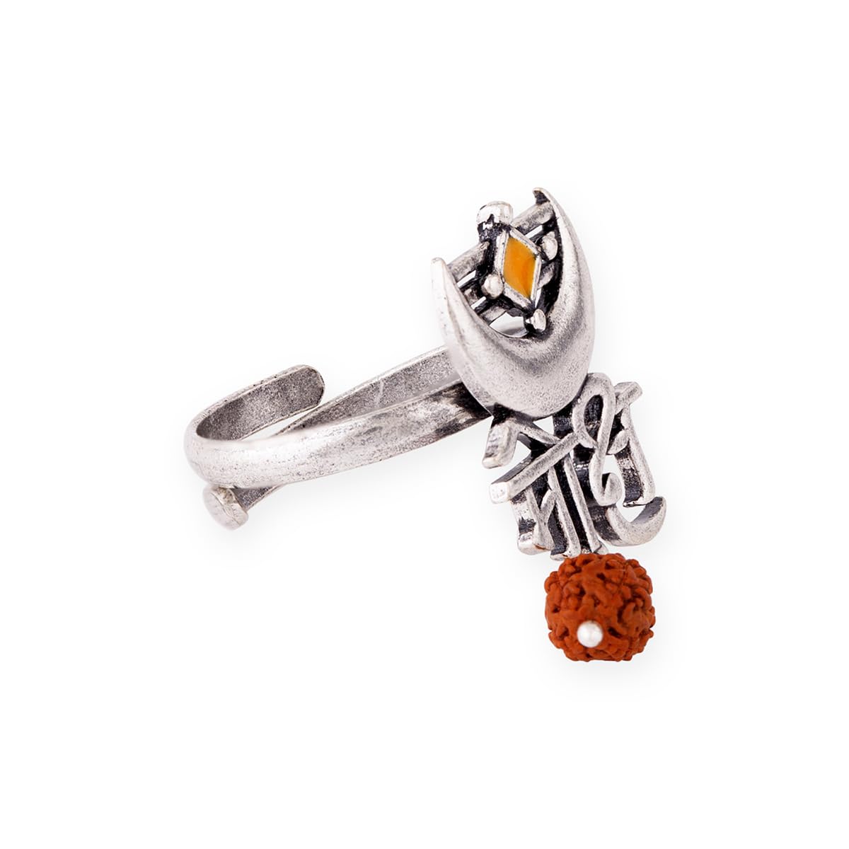 Oxidised Silver Stylish Brass Enamel Aham Brahmasmi Moksh Inscription Ring for Women and Girls