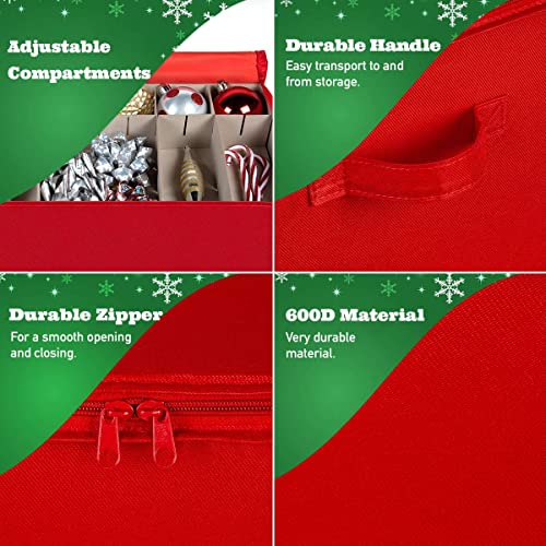 Christmas Ornament Storage Container With Dividers -Box Stores Up To 54 - 4" Ornaments, Zippered, Convenient, Adjustable, Heavy Duty 600D, Large Organizer Bin To Protect And Store Holiday Décor (Red) #TOP4