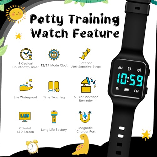 Image of Potty Training Watch for Toddlers & Kids with Countdown, Flashing Lights, Fun Music or Vibration Alerts - Waterproof Interactive Toilet Training Reminder for Boys & Girls Ages 2-9