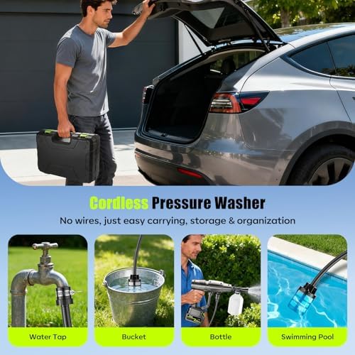 YKYI Cordless Pressure Washer Battery Powered, 30 Speed Level, 1200 PSI Portable Power Washer with 6-in-1 Nozzle, 24FT High-Elastic Hose, Handheld Pressure Washer for Car, Garden Cleaning (Grey) — view 5