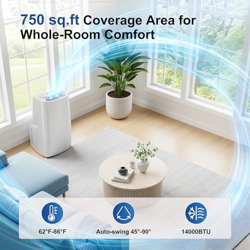 Image of Uthfy 14,000BTU Portable Air Conditioners, 4-in-1 Function Ac Unit with Cooling, Dehumidifier,Fan and Sleep Mode, Self-evaporation, 24H Timer Auto-on /off, Cools up to 750 sq.ft, Window kits Included