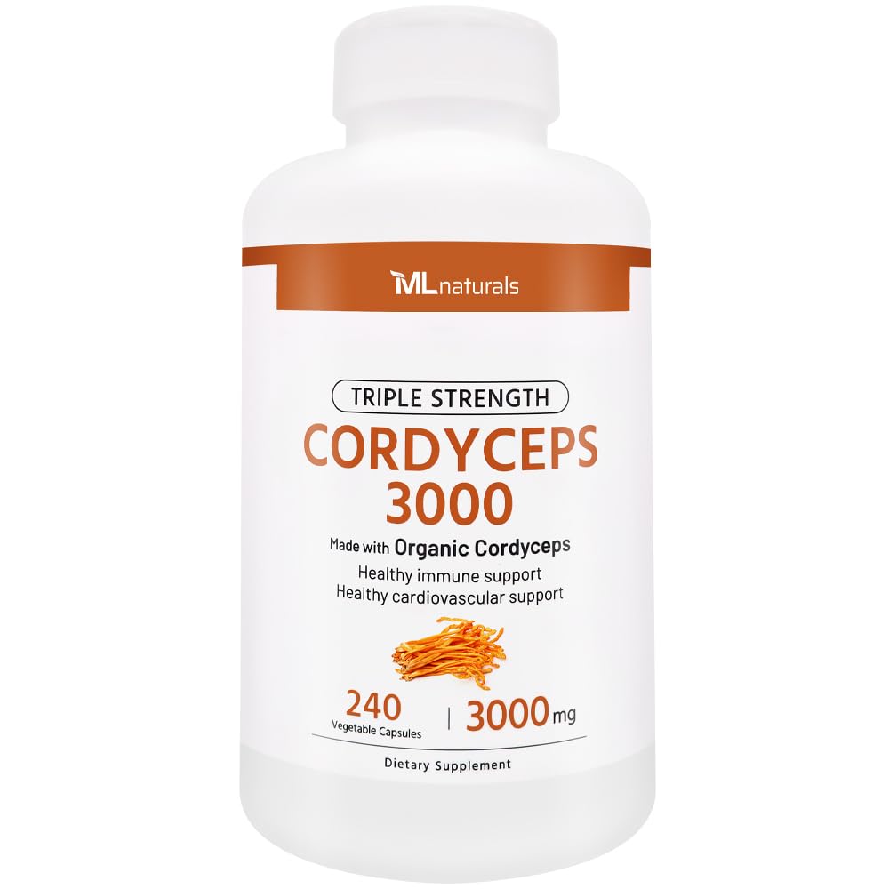 ML Naturals Triple Strength Cordyceps 3000 Made with Organic Cordyceps, 240 Vegetable Capsules. Healthy Immune Support, Non-GMO, Third-Party Lab Tested