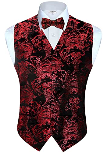Gioberti Men's Formal 4pc Paisley Vest Necktie Bowtie and Pocket Square4