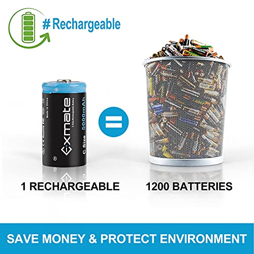 Exmate Rechargeable C Batteries, 5000Mah 1.2V Ni-Mh High Capacity C Size Battery With Box (4 Pack) #TOP2