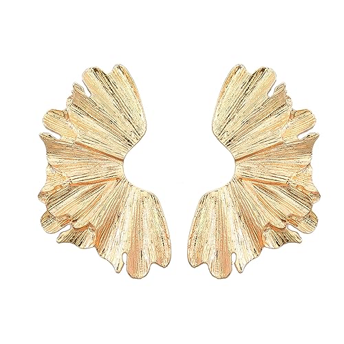 Gold Statement Earrings for Women Large Gold Earrings Gold Flower Earrings Ginkgo Leaf Earrings Summer Beach Party Jewelry for Women