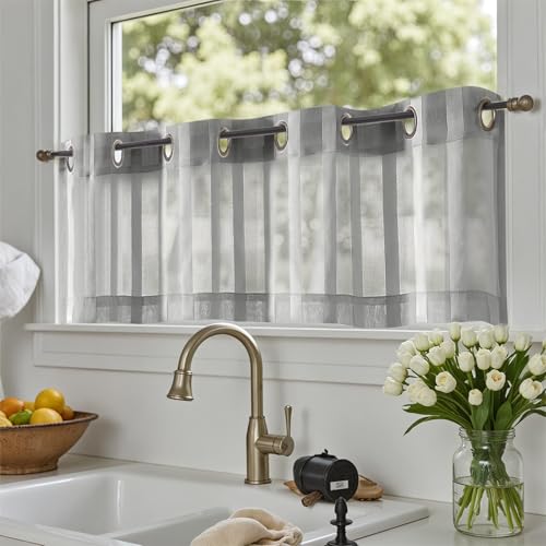 TOPICK Voile Scheibengardinen mit Ösen H 35 x B 130 (cm) 1er Set...